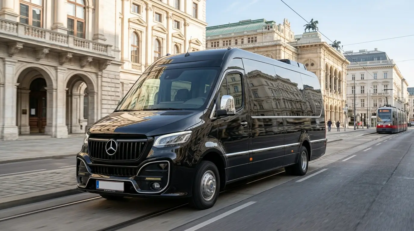 Komfortabler Fond einer Mercedes E-Klasse beim Flughafentransfer Wien