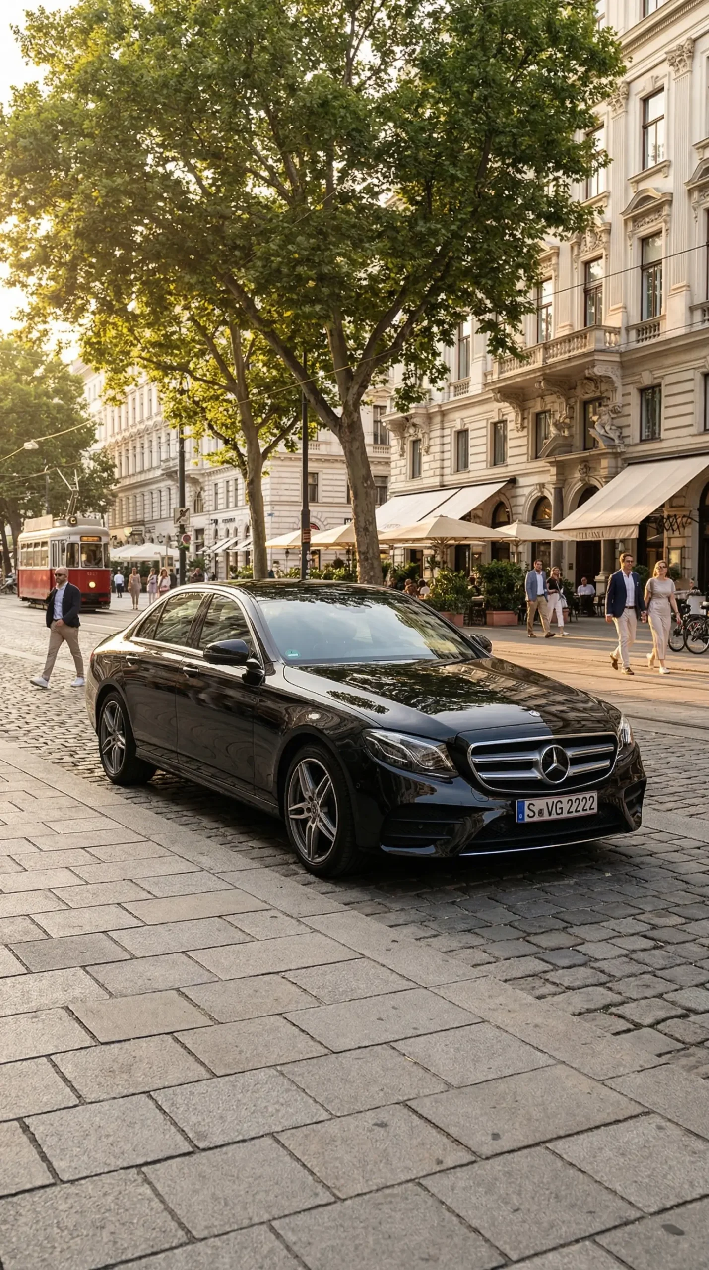 Premium Taxi Wien Chauffeur öffnet Wagentür für internationalen Gast