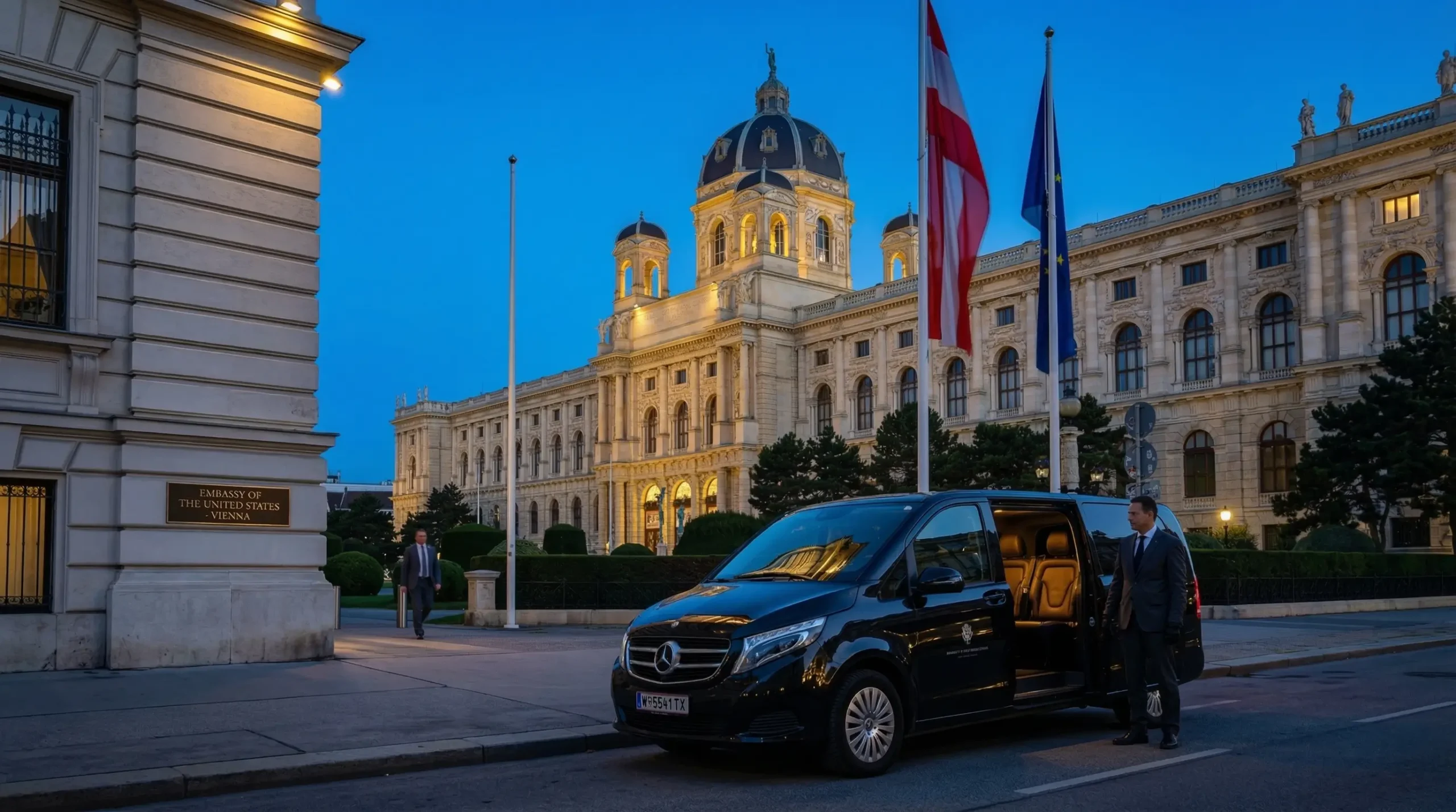 Komfortabler Fond für vertrauliche Fahrten im diplomatischen Fahrdienst Wien