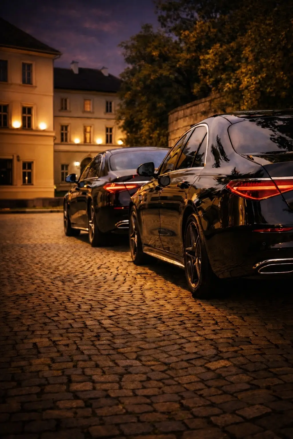 Mercedes S-Klasse wartet am Terminal des Flughafen Wien-Schwechat für VIP Transfer